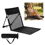 Hengrongshen Bodenstuhl Outdoor Schwarz, Strandmatte mit Rückenlehne, Strandstuhl Klappbar Leicht, Rückenlehne Strand für Camping Im Freien, Strand, Reisen, Zuhause (Atmungsaktiver Stil)