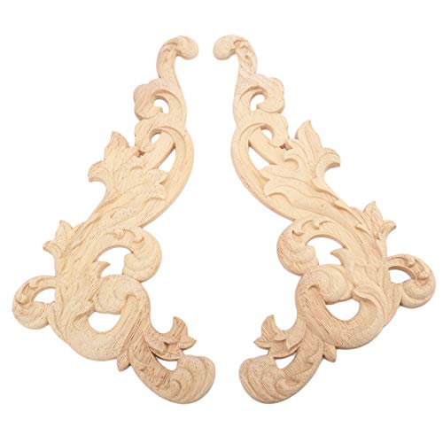 MUXSAM 2pcs Rechts+Links(Each 1pcs) Europäischer Stil Holz Skulptur Corner Flourish Frame Blumenmuster Möbel Tür Deko