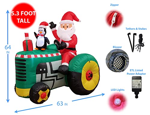 Bzb Goods 5.3 Foot Tall Christmas Inflatable Santa Claus Drive Tractor With Penguin Led Lights Outdoor Indoor Holiday Decorations Blow Up Lawn Inflatables Home Family Decor Yard Decoration #TOP1