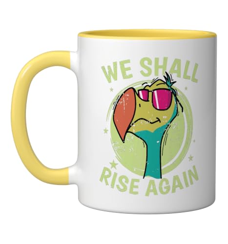 We Shall Rise Again Bird from Mauritius Ceramic Mug, Yellow/White