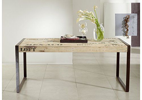 MASSIVMOEBEL24.DE | Factory Esstisch aus Massivholz #116 | aus Mangoholz und Eisen - Natur, Bedruckt | 160x90x76 cm… – Bild 6