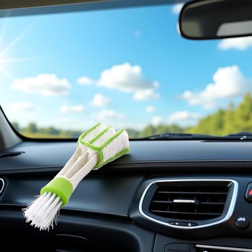 Image of White Green Car Air Vent, Automotive Air Conditioner Cleaner and Brush Double Ended Dust Blind Cleaner Car Vent Brush Blind Brush Hand Held Magic Brush Blind Duster,Cleaning Brushes and Dusters