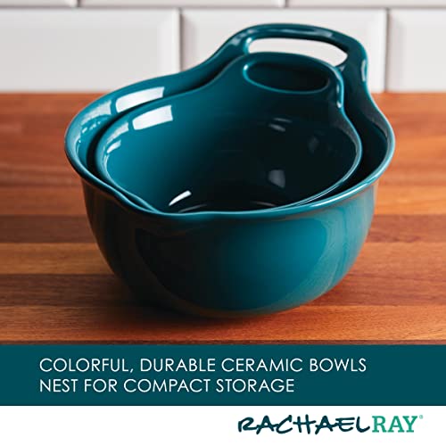 Rachael Ray Ceramics Nesting Mixing Bowl Set With Pour Spout, 1 Quart And 2 Quart, Teal #TOP4