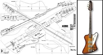 Thunderbird 4-string Bass Guitar Plan - Full Scale, A0 Size 841mm x 1189mm, Black & White