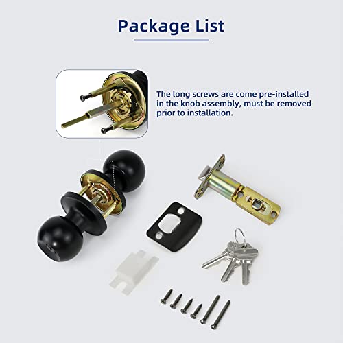 Loqron Ball Door Knob Entry Function Door Knob, 4Pack Keyed Entry Door Knob With Lock, Round Ball Handle For Front Door Right And Left Side, Matte Black #TOP7