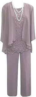 3 Pieces Chiffon Mother of The Bride Pant Suits for Wedding Guest Dresses Lace Wedding Guest Outfit for Women
