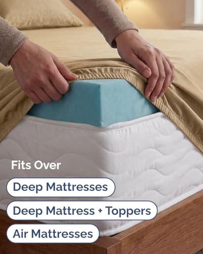 Image of Extra Deep Twin XL Sheet Set - 4 Piece College Dorm Bed Sheets Set with Extra Deep Pockets - Ultra-Soft, Comfy & Breathable Bedding for Women, Men, Kids & Teens - Wrinkle & Fade Free - Heathered Tan