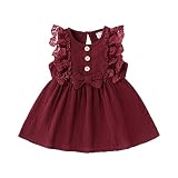 PATPAT Baby Girl Dress Toddle Girl Cotton Dress Bowknot Lace Trim Button Embroidered Ruffle Sleevele