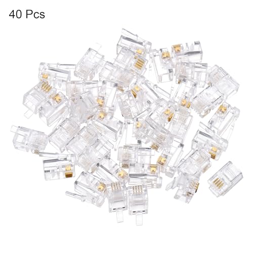 QUARKZMAN Telefonmodularstecker männlich RJ9/RJ10/RJ22 Anschlüsse, Kupferkern 4P4C klar 40 Stück