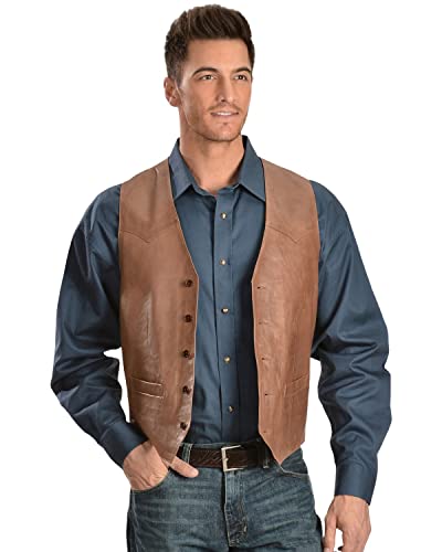 Image of Scully Men's Brown Leather Sleeveless Coat, Large