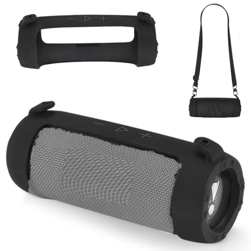Fenmaru JBL FLIP 7 用 シリコンケース,FLIP 7 用 ショルダーストラップ,アクセサリー (black)