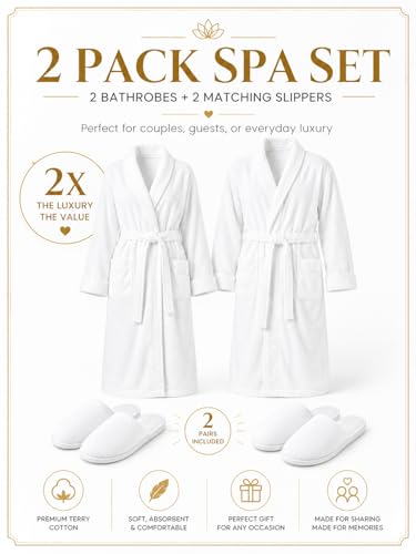 Image of BIOLINEN 100% Cotton Terry Shawl Collar Bathrobe with Slippers