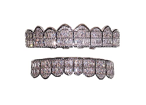 14k Baguette Set White Joker Gold Grillz for Mouth Top Bottom Hip Hop Teeth Grills for Teeth Mouth Grillz for Mouth Top Bottom Hip Hop 8 Teeth Grills for Teeth Mouth Set