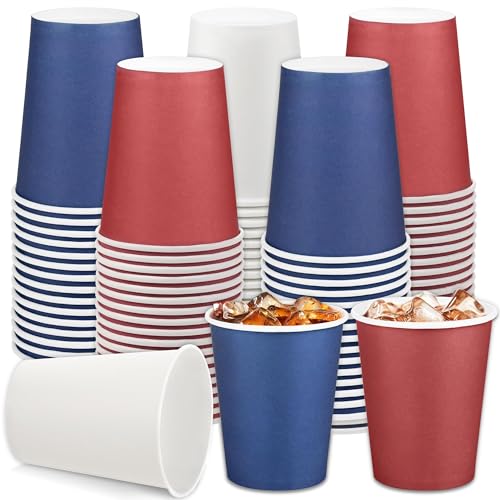 URATOT 60 Pieces 4th of July 9 Ounce Disposable Paper Cups Patriotic Blue White Red Party Paper Cups Independence Day Drinking Cup for Memorial Day Party, DIY, and Holiday