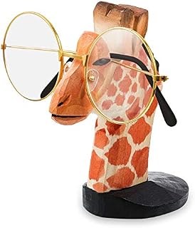 Wooden Eyeglass Holder Animal Sunglasses Holder Novelty Spectacle Holder Glasses Stand Giraffe Flamingo Gifts Funny Hand Carved Desk Accessories for Women Men Kids Home Office Decor (Giraffe Style)