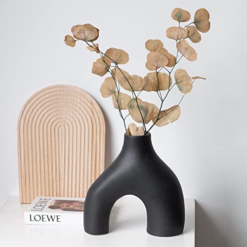 Black Vase For Home Decor, Ceramic Vases For Modern Farmhouse Decor Kitchen Decor Living Room Decor Coffee Table Decor Shelf Decor Rustic House Decor Bookshelf Decor Pampas Grass Flower Decor #TOP4