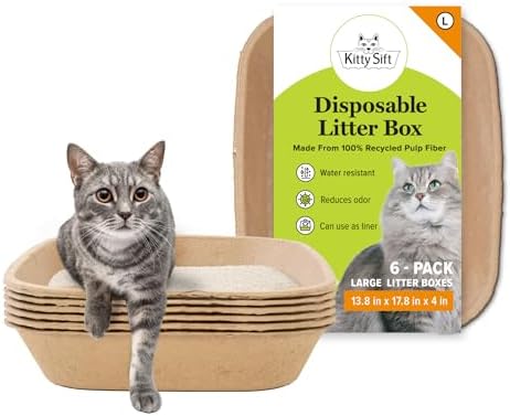Kitty Sift Disposable Cat Litter Box Large, 6 Count, Durable Port...