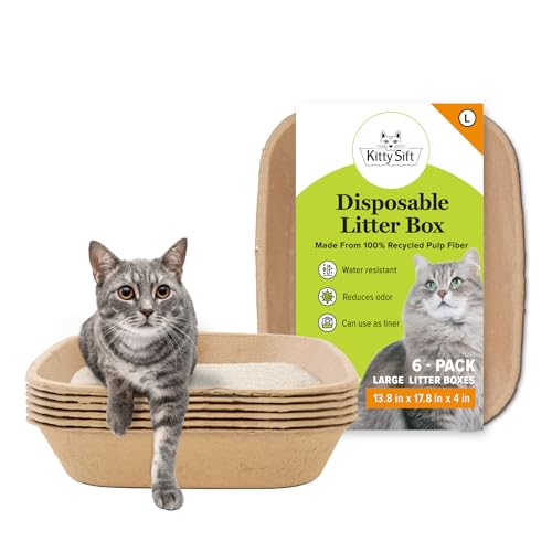 Kitty Sift Disposable Cat Litter Box Large, 6 Count, Durable Portable for Travel and Home, Eco-Friendly Disposable Litter Box Controls Odor for Cats and Kittens