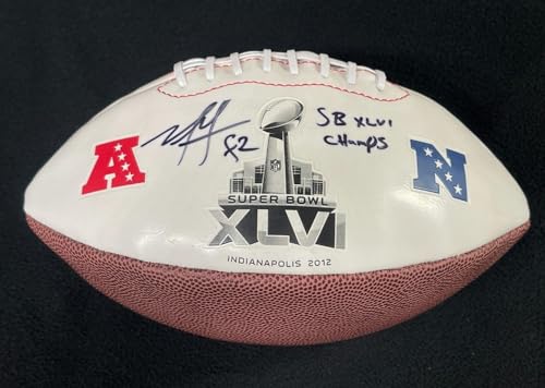 Mario Manningham Signed & Inscribed New York Giants Super Bowl XLVI Football JSA - Autographed Footballs