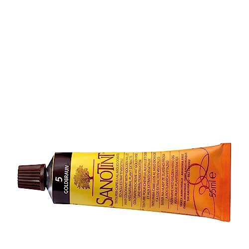 Foto von Sanotint - Haarfarbe Nr. 05 „Goldbraun“ - 1x 125 ml - Naturnahe Haarfarbe mit wertvollen pflanzlichen Wirkstoffen - Mit Goldhirse, Traubenblätterextrakt, Olivenextrakt und Birkenextrakt