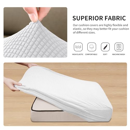 Image of Easy-Going Stretch 3 Pieces Couch Cushion Covers for Sectional Sofa L Shape | 2 Seater + 1 Chaise Lounge Left /Right L Sofa Seat slipcover Anti-Slip Sofa Cover Soft Snow White