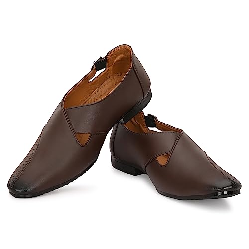 Image of Stylelure Ethnic Premium Leather Black Formal Peshawari Sandals|Summer|Trendy Slip-On Outdoors for Men (Black)