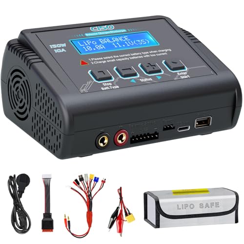 HTRC 150W 10A LiPo Balance Charger RC Battery Charger & Discharger for LiPo/Li-Ion/LiFe/LiHV (1-6S) NiMH/NiCD (1-15S) PB (2-20V) Smart Batteries with Built-in Power Supply and Cooling Fan