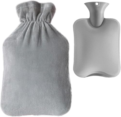 SKY-TOUCH Hot Water Bottle Hot Water Bottle with Cover 2L Large Capacity Hot Water Bag Skin-Friendly Material and Long-Lasting Warmth Suitable for Children and Adults Bed Warmer Bag(Grey)