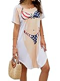 Jubileens Women's Short Sleeve Cute Bikini Print Baggy T Shirt Dress Fun Wear (US Flag, Small)