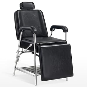 BarberPub Professional Tattoo Chair with Headrest, Modern Fashion Spa Massage Bed Salon Chair with Leg Rest & Storage Shelf Adjustable Table Beauty Equipment 2767 (Black)