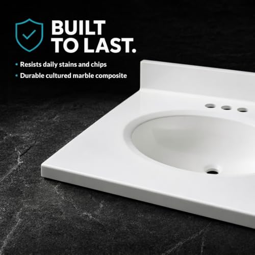 Image of Fine Fixtures Cultured Marble Composite Bathroom Sink Top - Fits Standard 30 inch Vanity | Elegant and Durable Bathroom Sinks for Modern Homes - Upgrade Your Space - Perfect for Any Bathroom Design