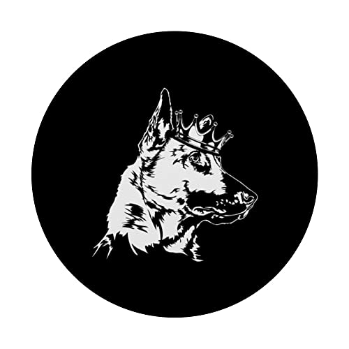 Funny Proud Belgian Shepherd Dog with crown dog mom dog PopSockets Swappable PopGrip, Black - Image 3