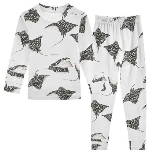 Pajama Sets Long Sleeve Black and White Stingray Pattern Soft Comfy Sleepwear 2 Piece PJS 3-8T