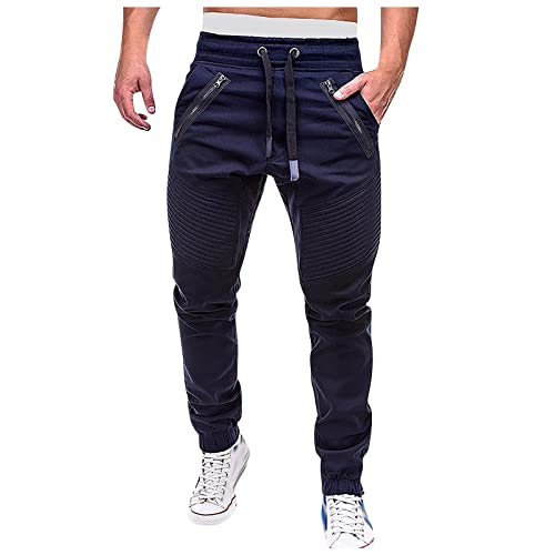 BALABUE Herren Sport Casual Jogginghose Männer Leichte Wanderarbeitshose Outdoorhose Freizeithose Fitnesshose Lang Hauptkleidung Trainingshosen mit Kordelzug für den Alltag (Marine,XL) Cover
