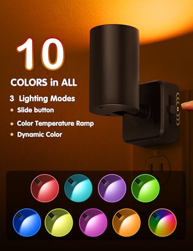 Image of L LOHAS LED Night Lights Plug into Wall, [2-Pack] Decorative Night Lights | Dusk to Dawn Sensor,Brightness Adjustable,RGB Color Changing Nightlight for Bathroom,Hallway,Stairs