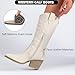 Ruiee Women's Cowboy Boots Western Mid Calf Cowgirl Chunky Heeled Booties Pointed Toe Comfort Casual Fashion Calf High Short Boots for Women.240977 White PU Size090