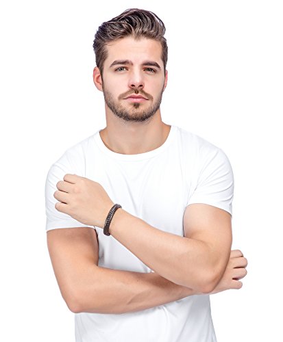 Jstyle Braided Leather Bracelets For Men Bangle Bracelets Fashion Staniless Steel Clasp Brown 20.5Inch #TOP5