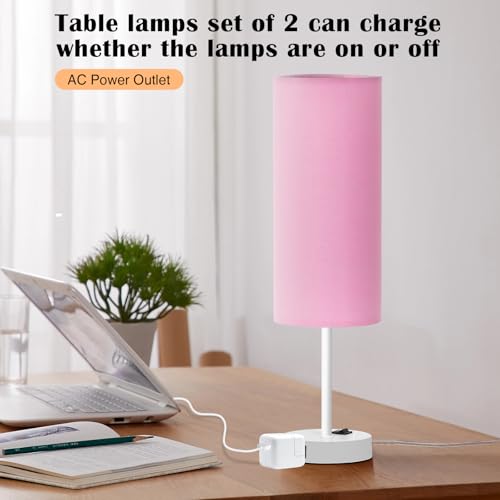 ZJOJO Table Lamp for Bedroom 2 Pack,18in Bedside Lamps with 3 Way Dimmable Rocker Switch & AC Outlet,Nightstand Desk Lamp with Pink Fabric Shade White Base for Living Room Home Decor Lights ZJOJO Table Lamp for Bedroom 2 Pack,18in Bedside Lamps with 3 Way Dimmable Rocker Switch & AC Outlet,Nightstand Desk Lamp with Pink Fabric Shade White Base for Living Room Home Decor Lights - Image 3