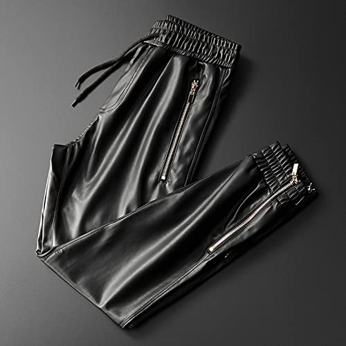 Mannen lederen broek elastische taille broek rits pockets faux lederen broek potlood broek (Color : Black, Size : XXX-large) - Afbeelding 3