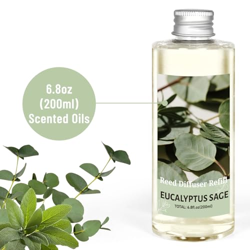 Image of STRN Reed Diffuser Refill, 200ml Long-Lasting Aromatherapy, Natural Eucalyptus Sage Fragrance for Home, Bedroom, Spa