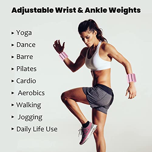 Cretee Set Of 2 Adjustable Wearable Wrist 1Lb Each Ankle Weights Set For Exercise Walking Jogging Yoga Aerobics Pilates Weight-Bearing Bracelet Fitness Wristband (Pink) #TOP3