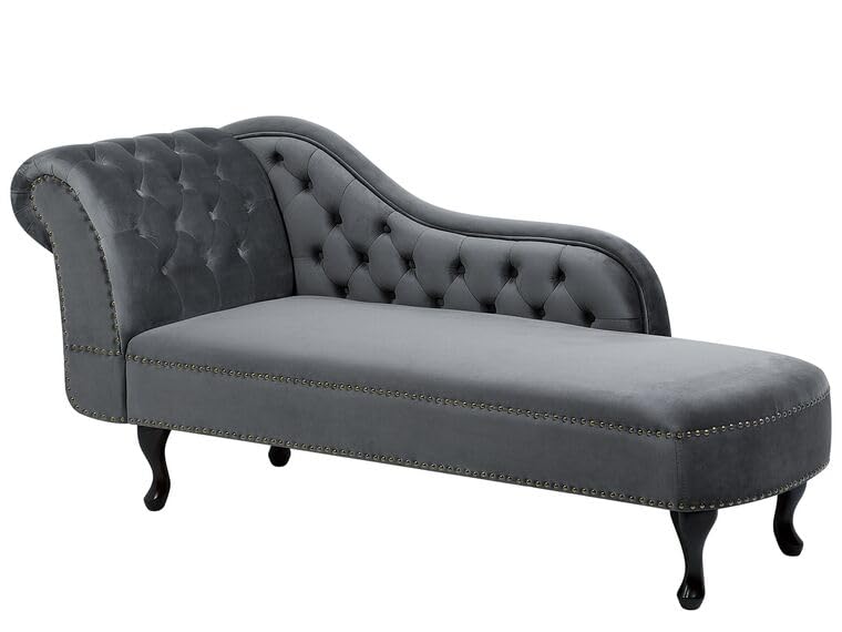 Image of Velvet Modern Chesterfield Chaise Lounge Couch 166 X 63 X 76 for Your Loving Space (Dark Grey, Left Arm)