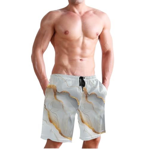GuoChe Marble White White Shorts Casual Stretch Mens Swim Shorts with 8”/ 9” Long Surfing4