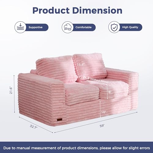 Image of MAXYOYO Loveseat Sofa Couch, Upholstered Bean Bag Chair Cloud Seat for Adults, Boneless Couch with Cushion & Pillows, Sofa in A Box, No Assembly Required, Faux Fur Pink