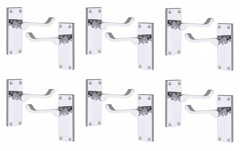 Golden Grace 6 Pairs Victorian Scroll Lever Latch Internal Door Handles in Silver Polished Chrome Finish Classic Interior Premium Quality - 120mm Long