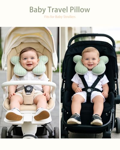 Image of KAKIBLIN Baby Travel Pillow, Baby Neck Pillow for Car Seat, U-Shaped Head and Neck Support for Stroller Pushchair, Soft Cooling Breathable Infant Head Pillow for Newborn Toddler