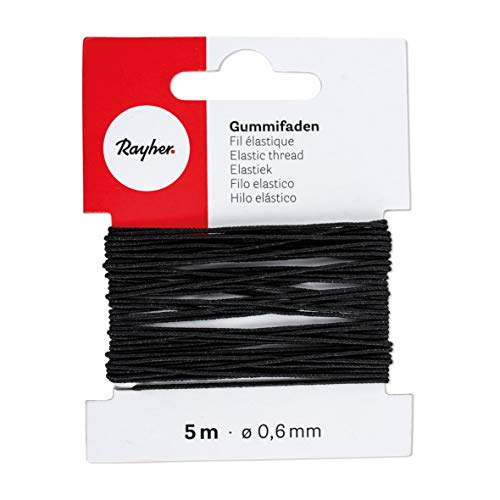 Rayher 8909001 Gummifaden, 0,6 mm ø, Karte 5 m, schwarz, elastische...