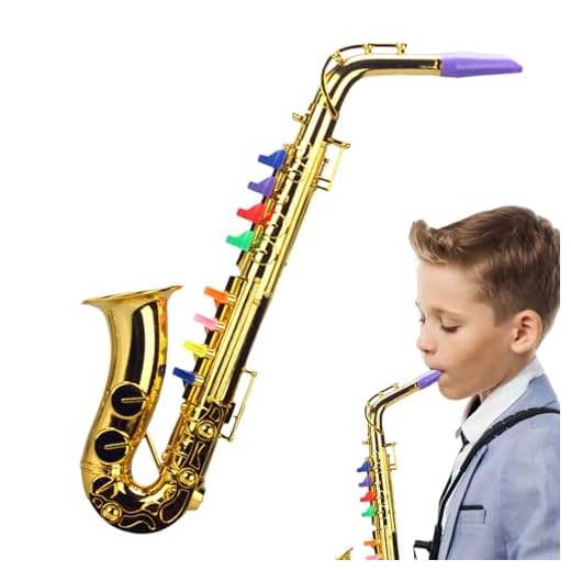 Saxofón de juguete - Instrumento musical para niños, trompeta de simulación, pequeño instrumento de juego educativo con llaves brillantes, juguete de actividad para padres y niños pequeños en la