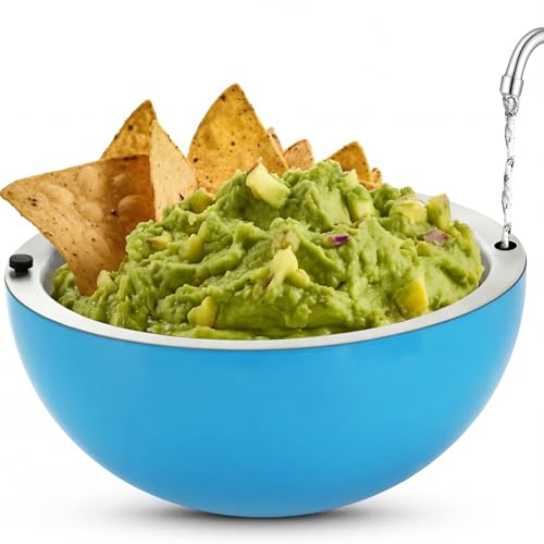 Honeydak 1 Pack 70 oz Dip Chiller Bowl Stainless Steel Double Walled Insulated Ice Serving Bowl for Parties Salsa Guacamole Condiments Sauces Salad & Food Hot and Cold Blue