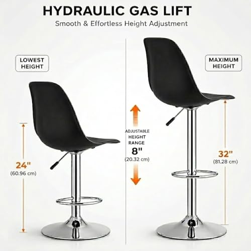 Image of Modern Arihant Bar Stool with 360 Swivel | Height Adjustable Bar Chair | Counter Stool & High Chairs | Comfortable for Home, Office, Restaurant Bar, Cafe & Cash Counter - (Black)